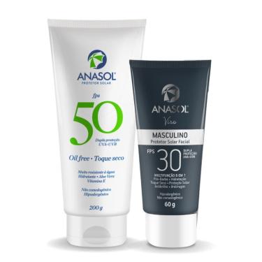 Imagem de Kit Protetor Facial Anasol Masculino Fps 30 60G + Corporal Fps 50 Toque Seco 200G