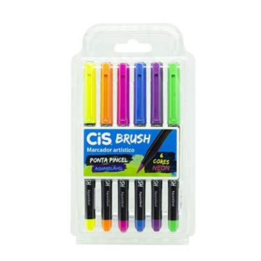 Imagem de Caneta pincel Brush Aquarelável com 6 cores neon Cis