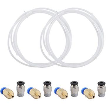 Imagem de Eboxer 2 peças tubo de teflon PTFE (1 metro) + 4 peças PC4-M6 encaixe rápido + 4 peças PC4-M10 encaixe pneumático reto para conectar a impressora 3D filamento de 1,75 mm