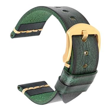 Imagem de DJDLFA Maikes Pulseira de relógio de couro genuíno para pulseira de relógio Galaxy 20mm 22mm 24mm Pulseira de relógio Tissote Timex Omega Pulseiras de pulso (Cor: Campo Verde-Ouro, Tamanho: 22mm)