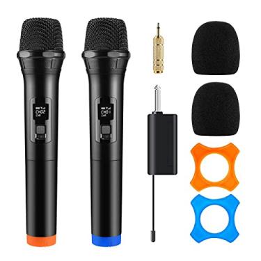 Imagem de Microfone sem fio FerBuee Dual Professional Cordless Dynamic Mic Sistema de microfone portátil para amplificador, sistema PA, karaokê, reunião, festa, igreja, DJ, casamento, 100 pés