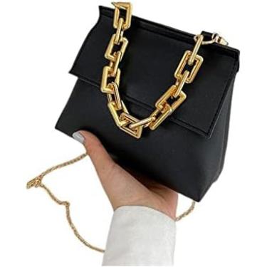 Imagem de Bolsa feminina bolsa pequena bolsa de corrente dourada ombro diagonal mensageiro bolsa crossbody bolsas, preto-cor sólida, a
