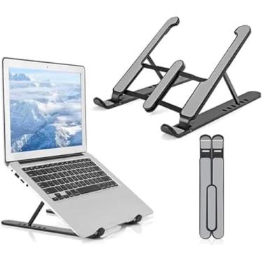 Imagem de Base Suporte para Notebook De Mesa preto Ergonômico Regulável Laptop Portátil computador Dobrável Ajustável Home Office Antiderrapante Compacto Apoio Regulagem Altura Tablet Celular Netbook
