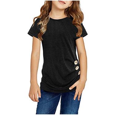 Imagem de Camisetas de outono para bebês meninas, manga casual, blusa frontal, camisetas infantis, Preto, 12-13 Years