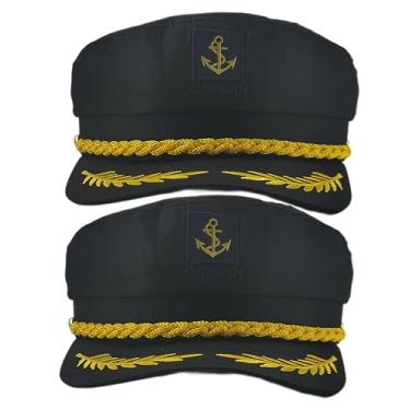 Imagem de IFJJ 2 peças de chapéu de capitão ajustável marinho marinho, chapéu de marinheiro para acessório de fantasia de Halloween (preto)