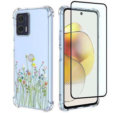 Imagem de GTBDEKI Capa de telefone para Moto G73, Motorola G73 5G capa com protetor de tela, capa transparente com padrões de jardim de flores capa protetora para celular Motorola Moto G73 5G buquê de flores