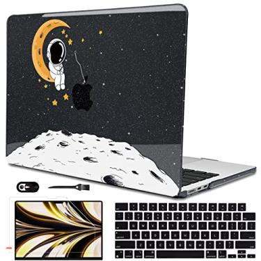 Imagem de LCMOCICO Capa para MacBook Air de 13,6 polegadas 2025 2024 2023 2022 versão M4 A3240 M3 A3113 M2 A2681, capa rígida de plástico com glitter preto impresso para Mac Air 13,6 M4 Chip Touch ID,