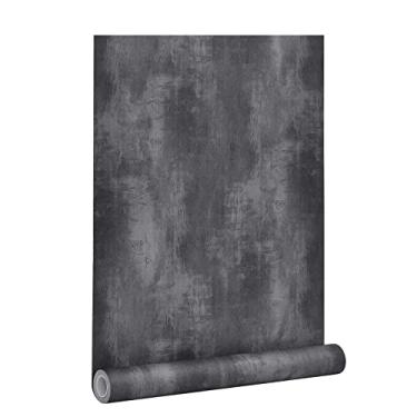 Imagem de TruReno 60,96 cm x 500,40 cm Papel de contato concreto preto cinza papel de parede removível espesso fosco texturizado papel de parede de cimento para armários bancadas de cozinha quarto vinil autoadesivo impermeável