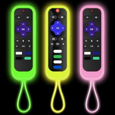 Imagem de [Pacote com 3] Capa para controle remoto Climberer Roku compatível com TCL/Hisense Roku TV | Sharp Roku TV | Roku Express 4K+, brilha no escuro facilita a localização (verde, amarelo, rosa)
