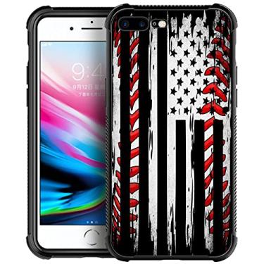 Imagem de Yesad Capa compatível com iPhone 7/8 Plus, capa traseira de vidro temperado à prova de choque com bandeira americana de beisebol para Apple iPhone 7/8 Plus