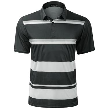 Imagem de TAPULCO Camiseta polo masculina de manga curta com estampa moderna com absorção de umidade e gola de golfe, Preto listrado, XXG
