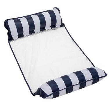 Imagem de Aqua 4 em 1 rede Monterey inflável para piscina, rede multiuso de piscina (sela, espreguiçadeira, rede, sacoeira) cadeira de piscina, rede de água portátil, listras azul marinho/branco