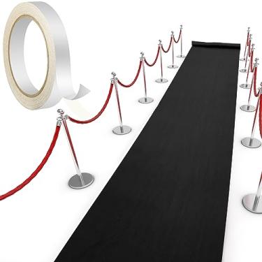 Imagem de Shappy Tapete de corredor preto para festa, espessura de 55 g/m², com fita para corredor, para pós-graduação, festa de casamento, pista de dança, acessórios ao ar livre (2,6 x 60 pés)