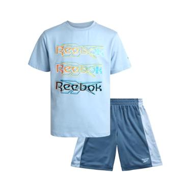Imagem de Reebok Conjunto de shorts ativos para meninos - camiseta de manga curta e shorts de ginástica - conjunto casual de verão para meninos (8-12), Azul claro, 8