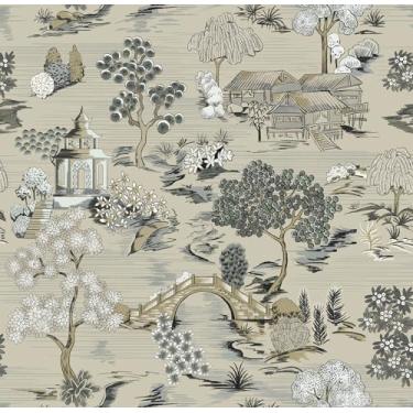 Imagem de CiCiwind Papel de parede vintage de 40,6 cm × 497 cm, papel de parede de contato para casa de fazenda, papel de parede texturizado japonês removível para armários de banheiro e quarto