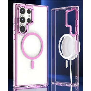 Imagem de Capa transparente com atração magnética colorida para Samsung Galaxy S24 S23 Ultra 24 Plus S23 FE A54 A34 A14 A55 Capa à prova de choque, rosa, para Galaxy A54