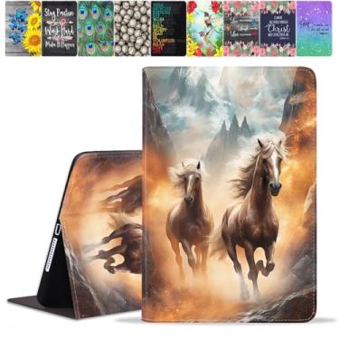 Imagem de TBXOSTN Capa para Samsung Galaxy Tab A9 Plus 11 polegadas versão 2023 (modelo: SM-X210/X216/X218), capa com suporte de couro PU premium com hibernação automática, cavalo de corrida