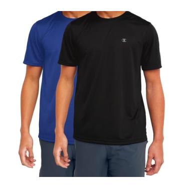 Imagem de Champion Camiseta masculina grande e alta, desempenho ativo, absorção de umidade, pacote com 2, Preto/Surf, 3X Alto