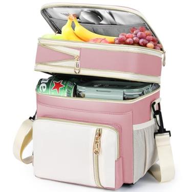 Imagem de LOKASS Lancheira para mulheres, 16L, lancheira expansível com isolamento duplo para adultos/mulheres, térmica, grande, impermeável, à prova de vazamento, bolsa térmica com alça de ombro - rosa claro