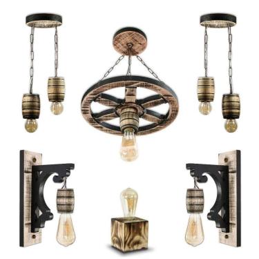 Imagem de Kit Luminária Rústica Madeira Colonial Pergolado Sítio Retrô