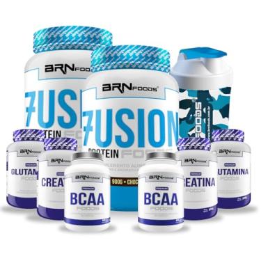 Imagem de Kit 2x Whey Fusion + 900g + 2x Bcaa 60 caps + 2x PREMIUM Creatina 100g + 2x PREMIUM Glutamina 100g + Shaker Chocolate e Morango