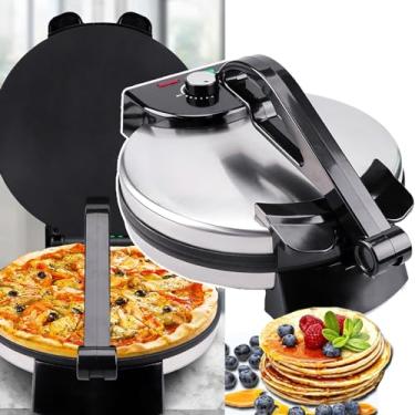 Imagem de Máquina de panqueca antiaderente 1800 W - perfeita para fazer pão sírio, máquina de crepe de 30,5 cm, aquecimento frente e verso + indicador de LED, torna o chapati/tortilha perfeito facilmente