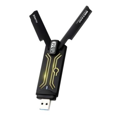 Imagem de Adaptador USB WiFi 6E, AX5400Mbps Tri Band 2.4GHz/5GHz/6GHz Adaptador de rede sem fio para PC, USB 3.0, suporta Windows 10/11, preto, WD-AXE5400F