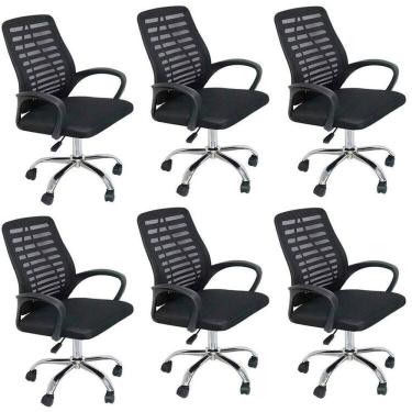 Imagem de Conjunto com 6 Cadeiras Escritório Office Diretor com Rodízio Cádis Preto
