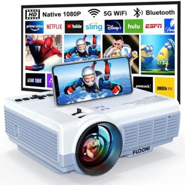 Imagem de FUDONI Projetor com WiFi e Bluetooth, Upgrade 5G WiFi Native 1080P 14000L 4K, projetor portátil de filmes ao ar livre para home theater, compatível com HDMI/USB/PC/TV Box/iOS e telefone Android