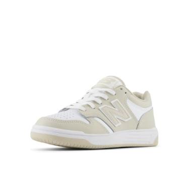 Imagem de New Balance Tênis infantil unissex 480 V1 com cadarço, Timberwolf/branco, 1 Wide Little Kid