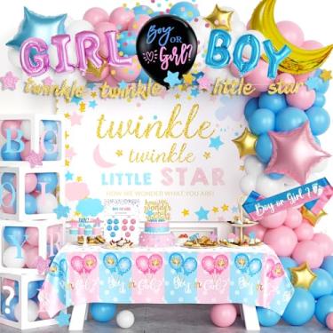 Imagem de Hombae Twinkle Twinkle Little Star Gender Reveal Decorations, Star Boy or Girl Gender Reveal Decorations Balloon Garland Banner Tablecloth Box Cutout Backdrop Cake Cupcake Topper Poster Sash 172 PCs