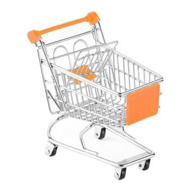 Imagem de Ｂｅｓｇａ Mini carrinho de compras organizador de mesa supermercado carrinho de mão de metal brinquedo cosplay jogo casa brinquedos divertido modelo de metal, Laranja