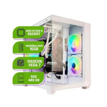 Imagem de PC Gamer Alligator Shop AMD Ryzen 5 5600GT, WaterCooler 240MM, Memória RAM 16GB DDR4, SSD 480GB, Vega 7 Branco White