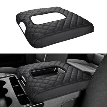 Imagem de INTGET Capa de apoio de braço do console central para Chevy Silverado & GMC Sierra Accessories 2014 2015 2016 2017 2018, protetor de tampa de caixa de descanso de braço de couro (almofada preta,