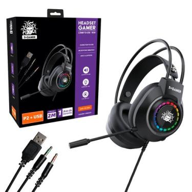 Imagem de Headset Fone Gamer Led Rgb Mic Usb + P2 Ajustável Cabo 2 Mt - 5+, X5-1