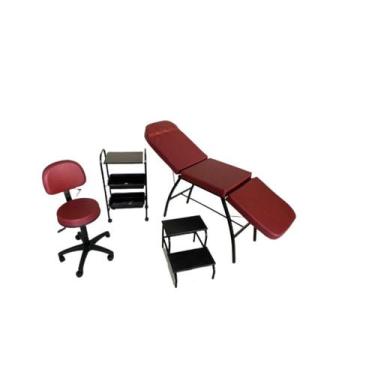 Imagem de Kit Estética Vinho Maca 3 posições, Mocho, Escada e Carrinho - Metallu