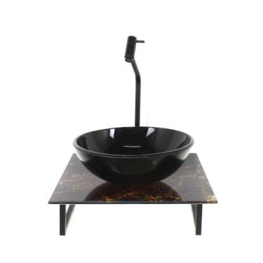 Imagem de Kit cuba de vidro redonda 10mm com tampo de vidro 40cm x 40cm mármore 