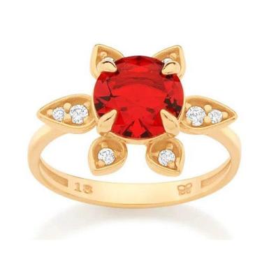 Imagem de Anel banhado ouro 3x 24k 18k e 22k feminino com pedra rommanel vermelh