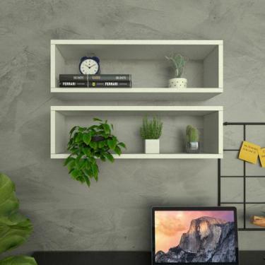 Imagem de Nicho Retangular P15cm Minimalista Branco  MDF Organizador Escritório 