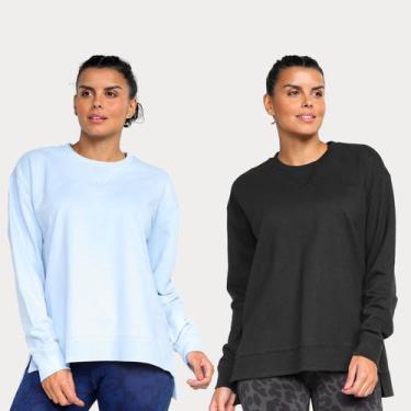 Imagem de Kit Blusa Moletom Gonew Oversized Feminina - 2 Peças, Azul claro, Pret