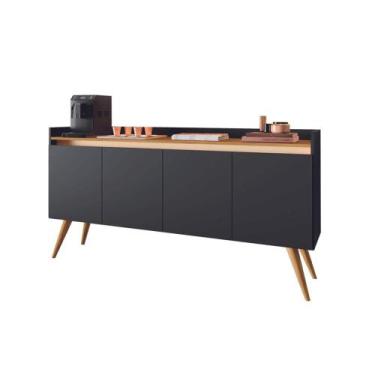 Imagem de Aparador Buffet Gold Retrô com 4 Portas Preto com Mel Primus - MOVEIS 