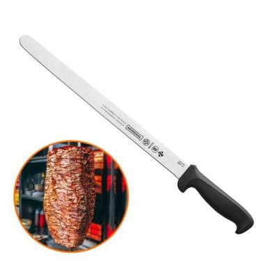 Imagem de Faca Fiambre Lisa Inox 35cm 14pol Fatiador Kebab Frios Churrasco Cabo 