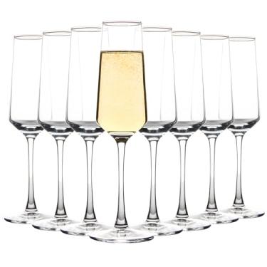 Imagem de Conjunto de 8 taças de champanhe, taças de champanhe elegantes, taças de vinho espumante modernas para bar em casa, casamento, aniversário, 236 ml, transparente