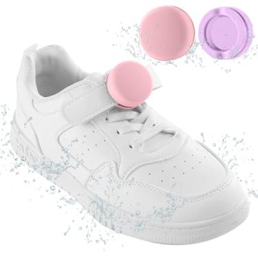 Imagem de Suporte de AirTag à prova d'água para cadarços e tiras infantis, pacote com 2 clipes ocultos de silicone para Apple Air Tag, rastreador GPS para calçados infantis (rosa e roxo)