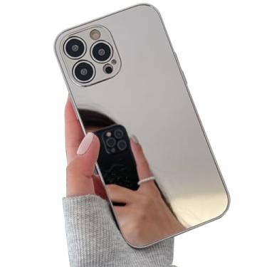 Imagem de LUVI Compatível com iPhone 15 Pro Max Capa espelhada maquiagem luxo vidro brilhante galvanizado amortecedor fino ultra fino proteção de lente da câmera - prata