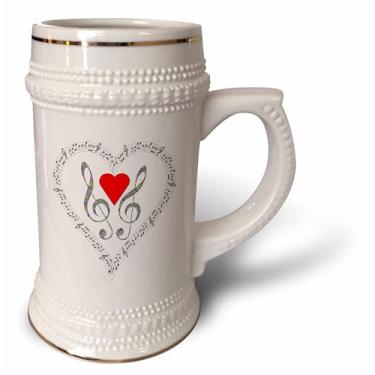 Imagem de 3dRose Imagem de grandes notas musicais brilhantes e caneca de coração Stein, 510 g (STN_245269_1), 623 g, branca