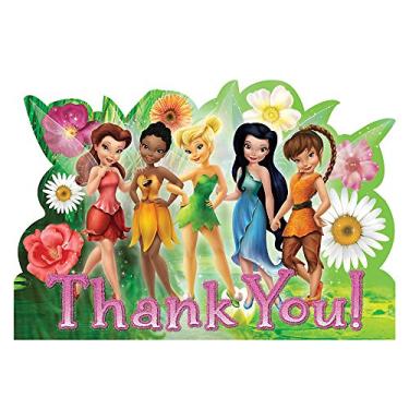 Imagem de Disney Cartões de agradecimento para festa de aniversário Sininho e Fadas (pacote com 8), várias cores, 14 x 10 cm.