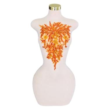 Imagem de Remendos de cristal feitos à mão com contas de renda corpete apliques DIY apliques para roupas sociais (M6-laranja)