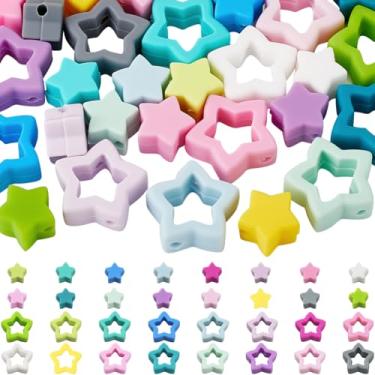 Imagem de SUNNYCLUE 1 caixa com 32 estilos estrela contas focais contas de silicone moldura estrela bonito volume colorido branco azul rosa verde estrelas contas para fazer joias, canetas, colar, pulseira,