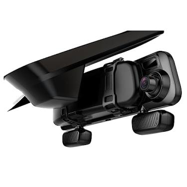 Imagem de PRUVEEO Câmera espelhada de 30 cm com detector de radar de micro-ondas, câmera de 4 canais 1080px4, frontal, esquerda, direita, câmera retrovisora, visão noturna infravermelha, GPS, monitor de